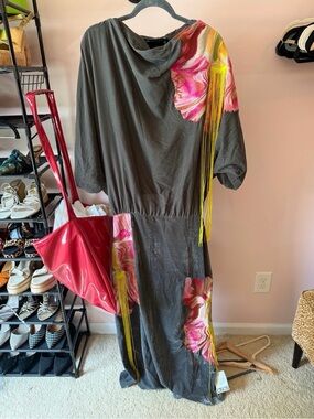 ASOS Gray Midi Dress with Pink & Yellow Floral Fringe